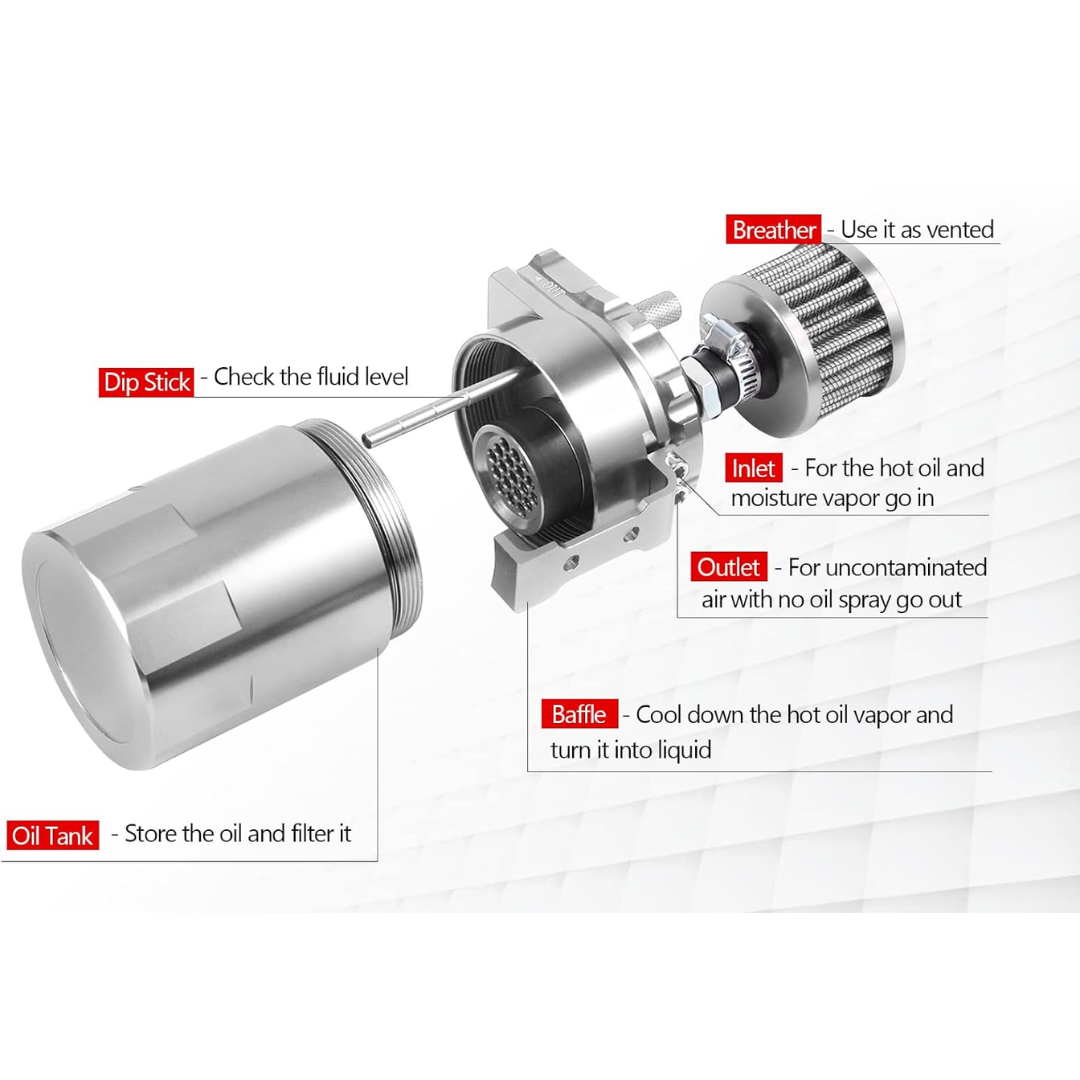 Automotive Oil Catch Can with Filter: Silver (300ml)
