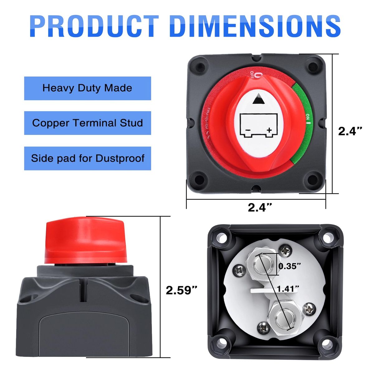 12-48V Marine/RV Battery Disconnect Switch - 90 Rotary Power Kill Switch