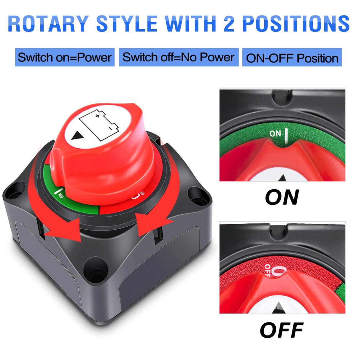 12-48V Marine/RV Battery Disconnect Switch - 90 Rotary Power Kill Switch