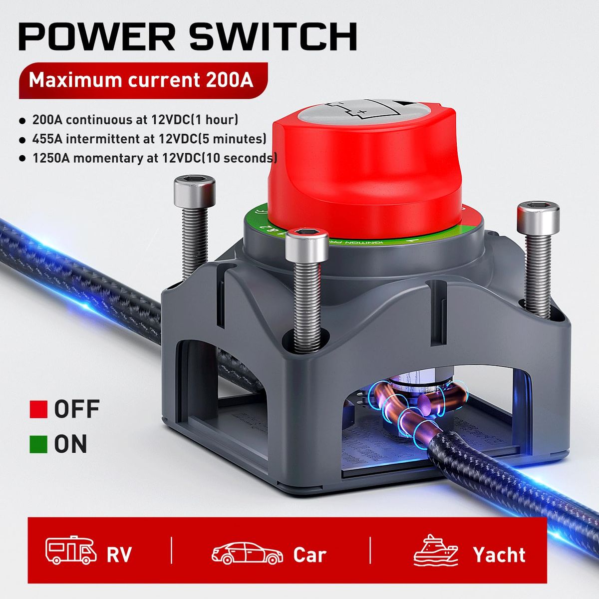 12-48V Marine/RV Battery Disconnect Switch - 90 Rotary Power Kill Switch