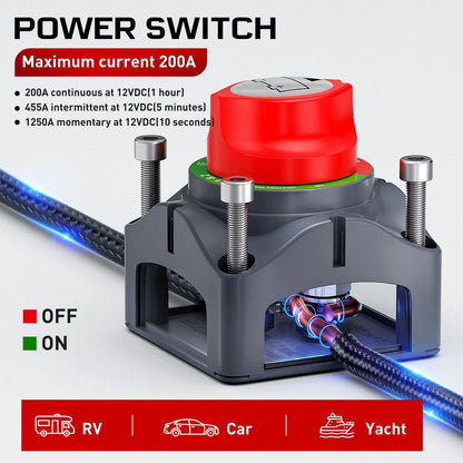 12-48V Marine/RV Battery Disconnect Switch - 90 Rotary Power Kill Switch