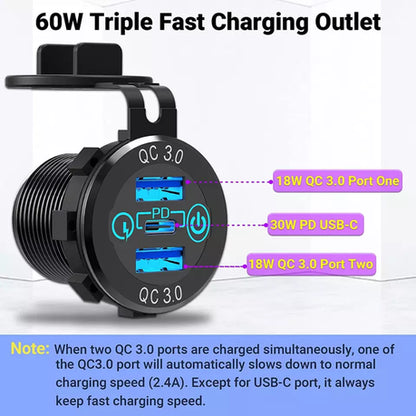 PD Type C Charger Socket & Dual Quick Charge 3.0 Ports