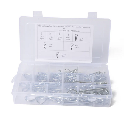 Heavy Duty Zinc Plated Hair Pin Hitch Clip Kit - 180 Pieces