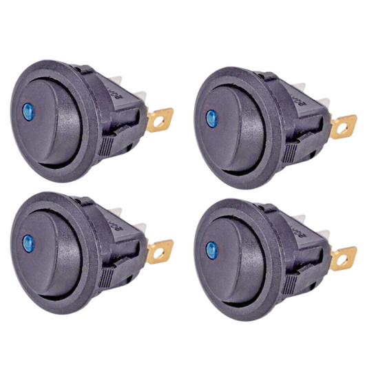 Mini Round On/Off Rocker Toggle Switch 3-Pin with LED (4-Piece)