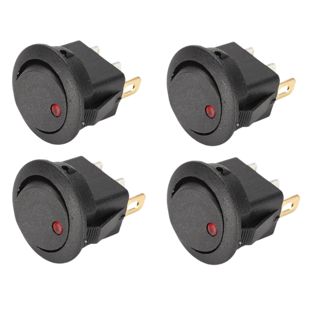 Mini Round On/Off Rocker Toggle Switch 3-Pin with LED (4-Piece)