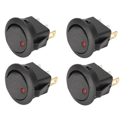 Mini Round On/Off Rocker Toggle Switch 3-Pin with LED (4-Piece)