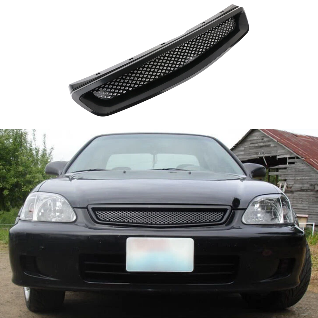 Aftermarket Black Mesh Grill Compatible with Honda Civic (1999-2000)