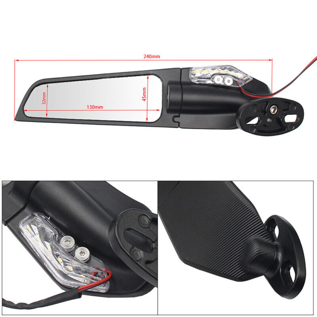 Wind Wing Motorcycle Mirror & LED Indicator (Set)