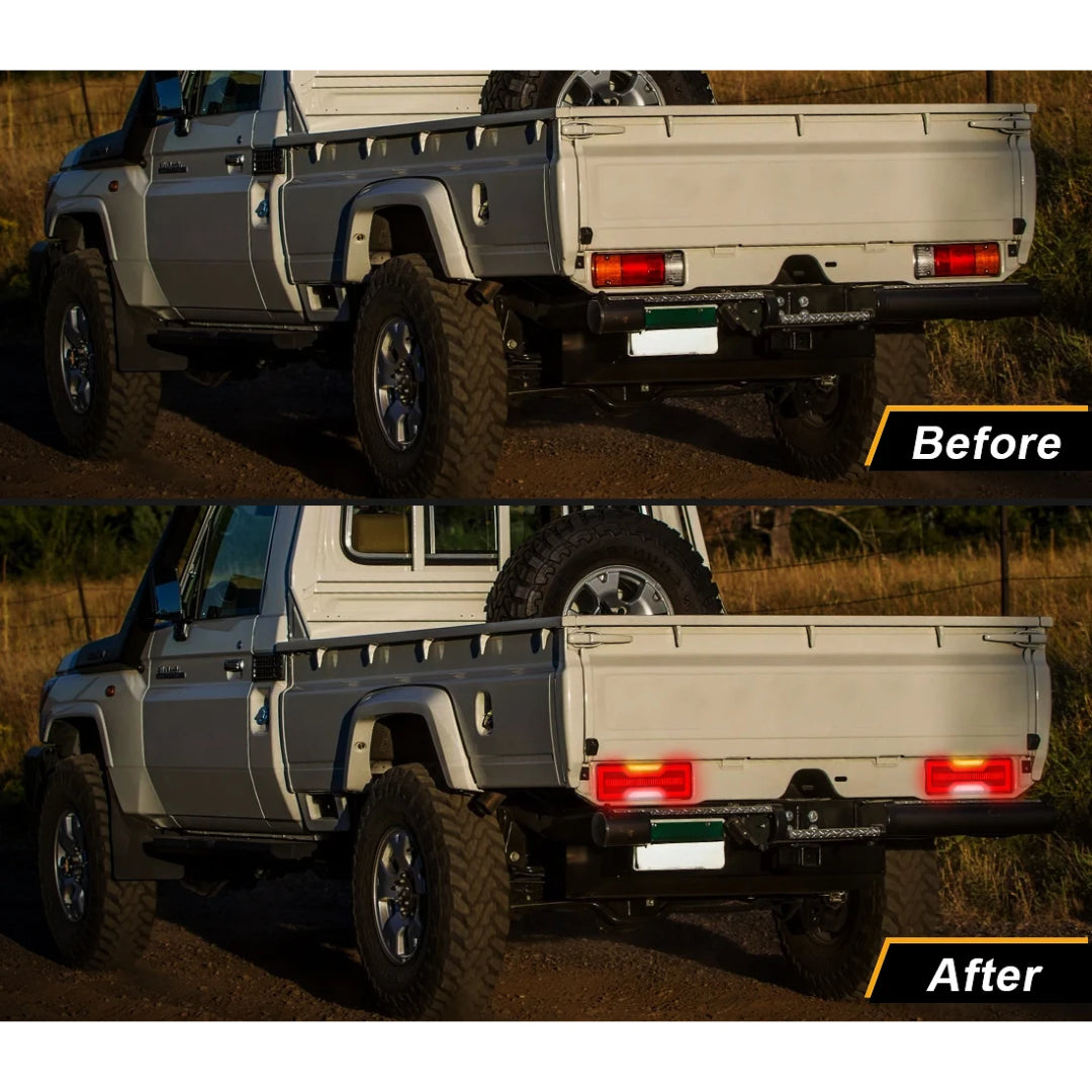 Aftermarket LED Tail Light Set Compatible with Land Cruiser 79 - Smoke Lens