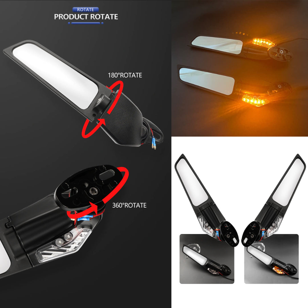 Wind Wing Motorcycle Mirror & LED Indicator (Set)