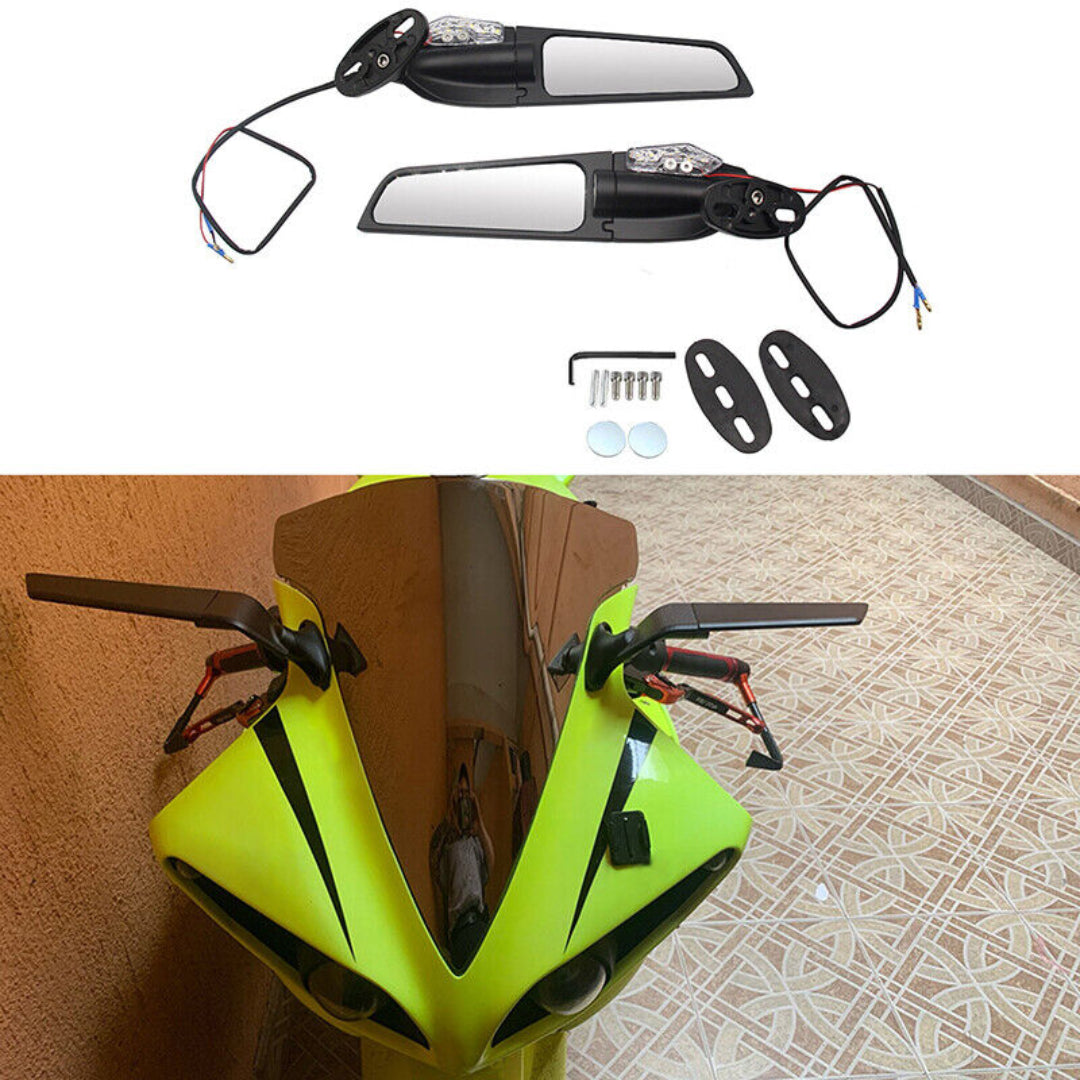 Wind Wing Motorcycle Mirror & LED Indicator (Set)