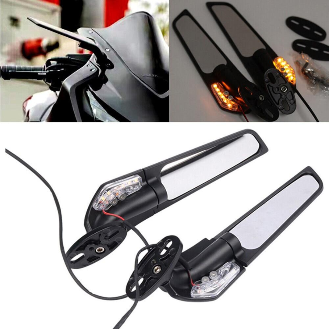 Wind Wing Motorcycle Mirror & LED Indicator (Set)