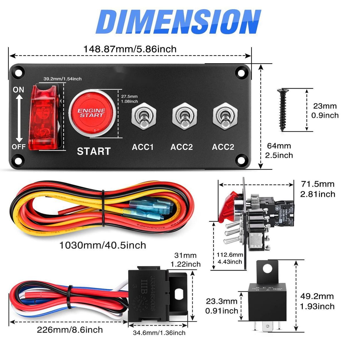 5 in 1 Ignition Switch Panel 12V 30A with Engine Start Button