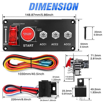 5 in 1 Ignition Switch Panel 12V 30A with Engine Start Button