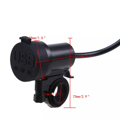 Motorcycle Dual USB Socket with Wiring & Inline Fuse (12V)