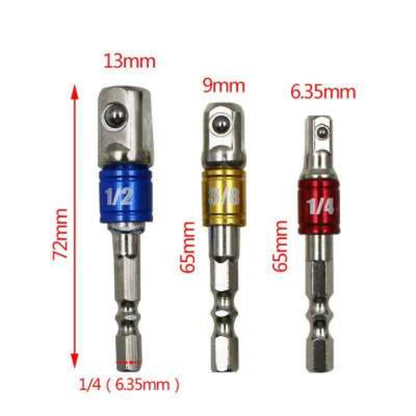 Socket Adapter/ Extension Set: 1/4", 3/8" and 1/2" (3-Piece)
