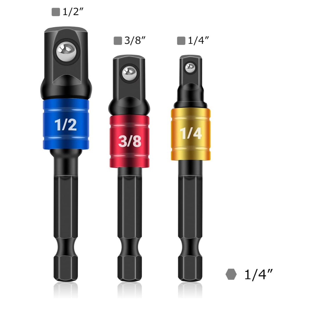 Socket Adapter/ Extension Set: 1/4", 3/8" and 1/2" (3-Piece)