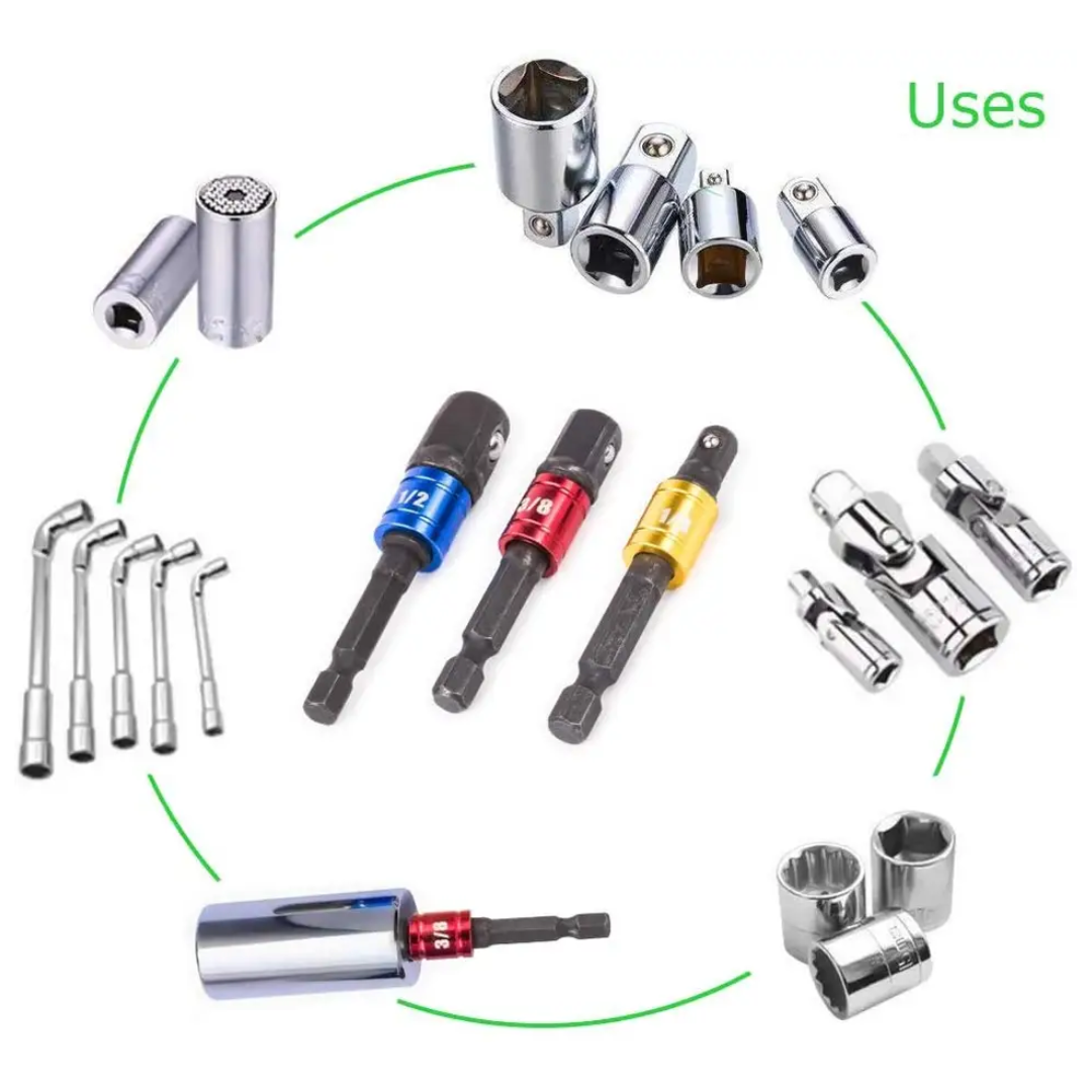 Socket Adapter/ Extension Set: 1/4", 3/8" and 1/2" (3-Piece)