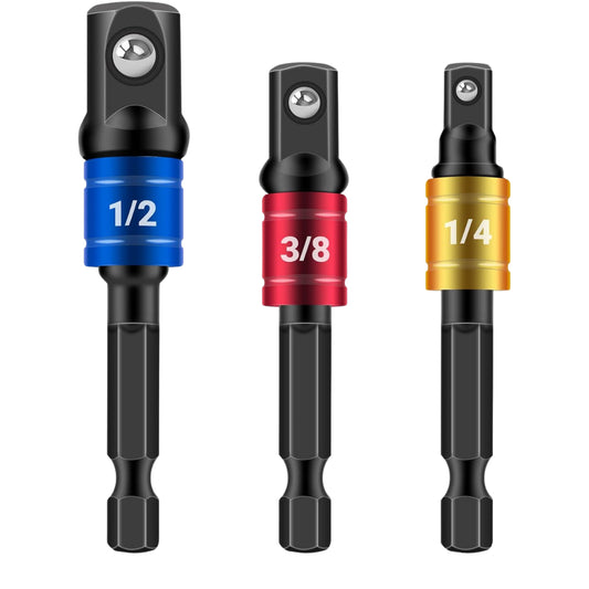 Socket Adapter/ Extension Set: 1/4", 3/8" and 1/2" (3-Piece)