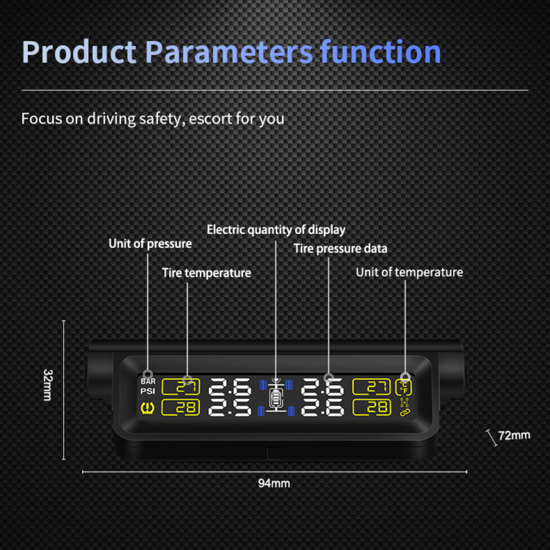 Automotive Solar Tyre Pressure Monitor System (4-Sensors)