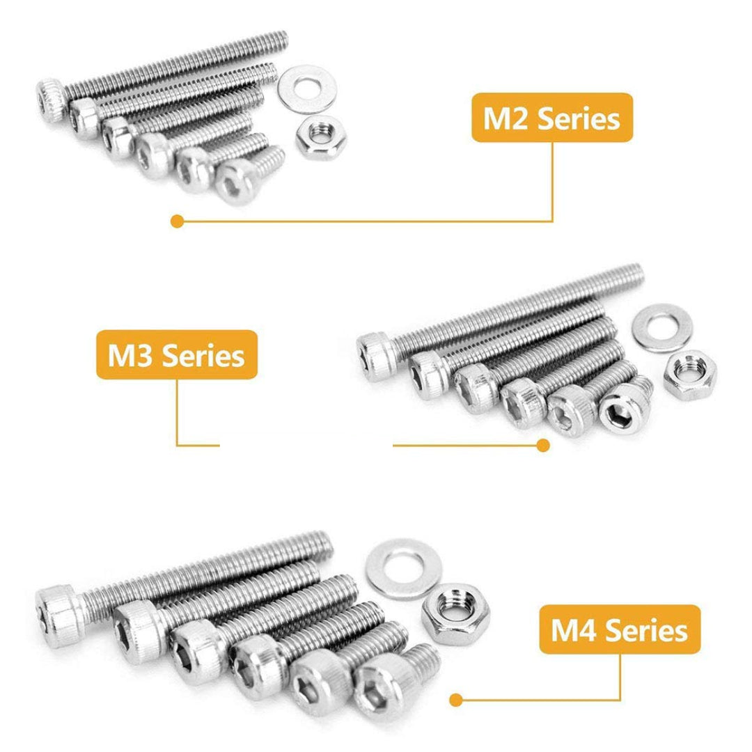 Stainless Steel Allen Key Bolt/ Washer/ Nut Kit: M2/M3/M4 (1080-Piece)