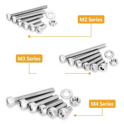 Stainless Steel Allen Key Bolt/ Washer/ Nut Kit: M2/M3/M4 (1080-Piece)