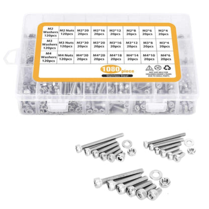 Stainless Steel Allen Key Bolt/ Washer/ Nut Kit: M2/M3/M4 (1080-Piece)