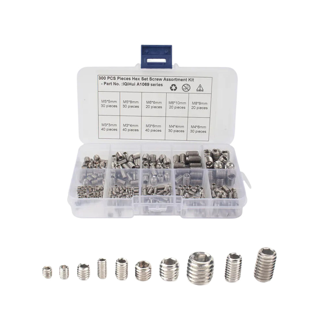 Stainless Steel Hex Screw Set: M3-M8 (300-Piece)