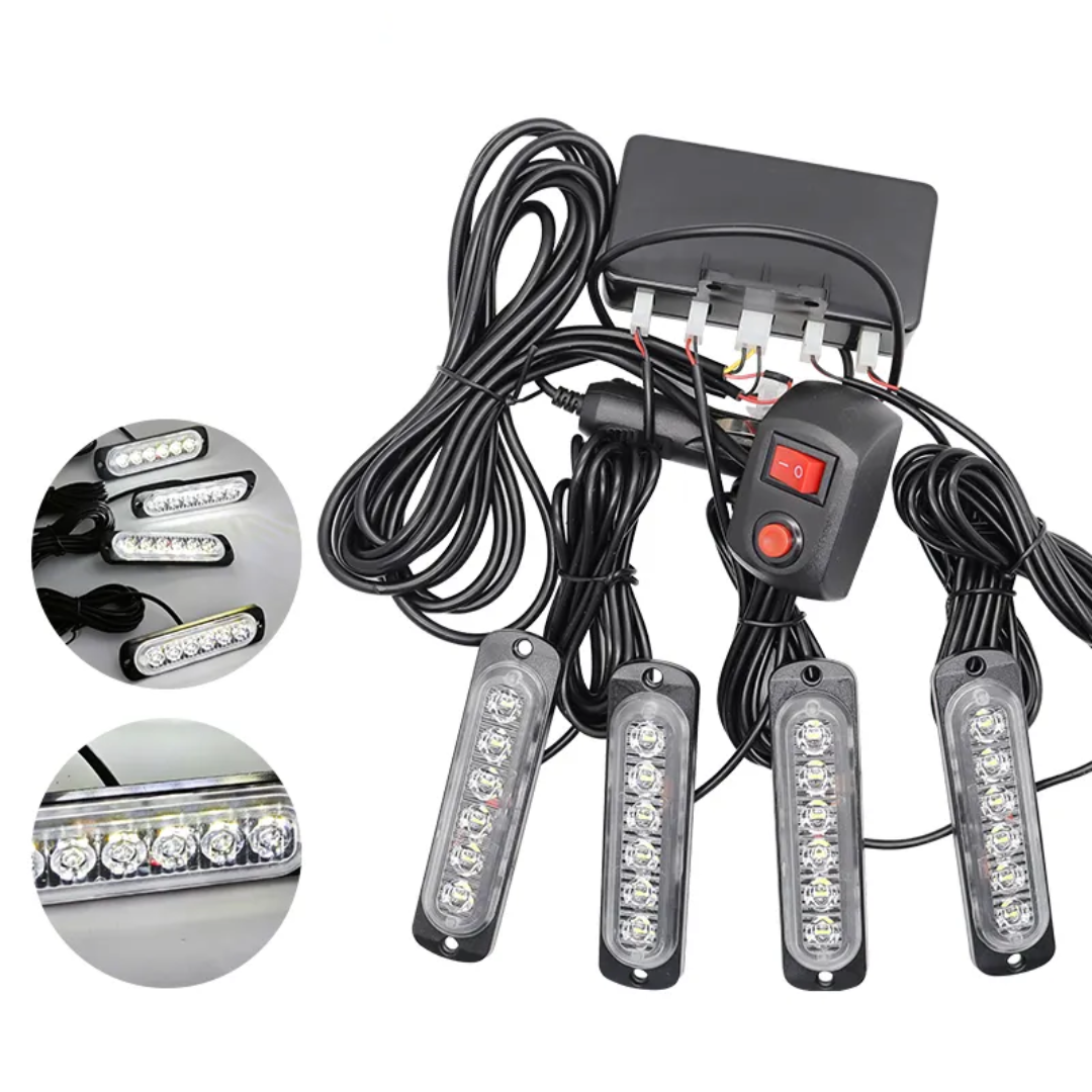 Automotive Flashing Strobe LED Warning Light Set (4-Lights)