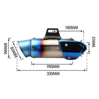 Aftermarket Motorcycle Short Exhaust with Cover (51mm) - Silver