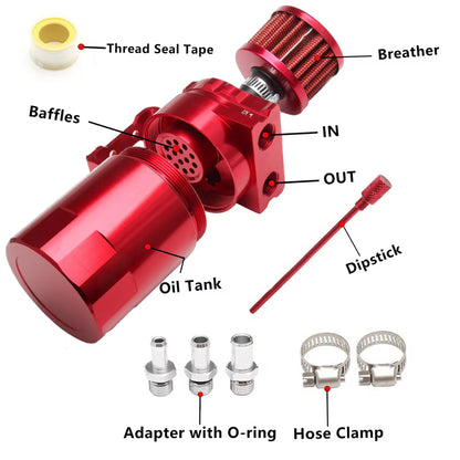 Automotive Oil Catch Can & Filter: Red (300ml)