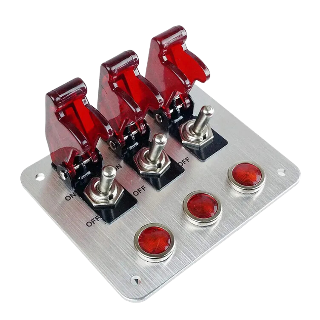 Automotive Toggle Switch Panel with Red Indicator Lights & Relay