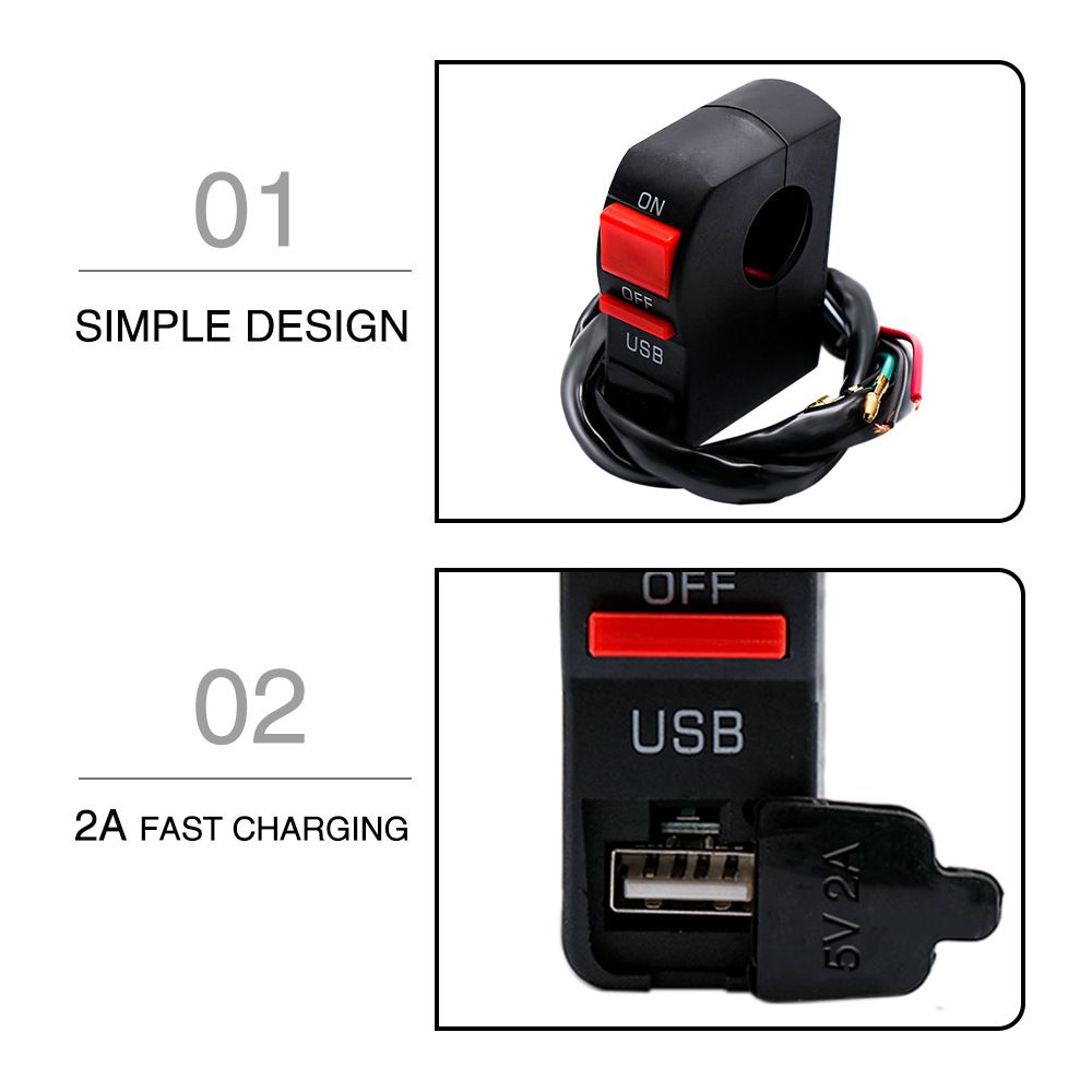 Universal Motorcycle ON/OFF Switch with USB