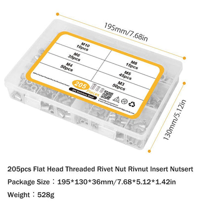 205 Pieces Stainless Steel Rivet Nut Assortment Kit,Aluminium Flat Head Rivet.
