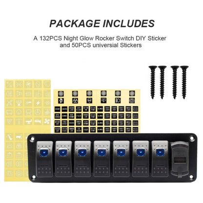 7-Gang Rocker Switch / Dual USB & Volt Panel (4.8A) - Blue
