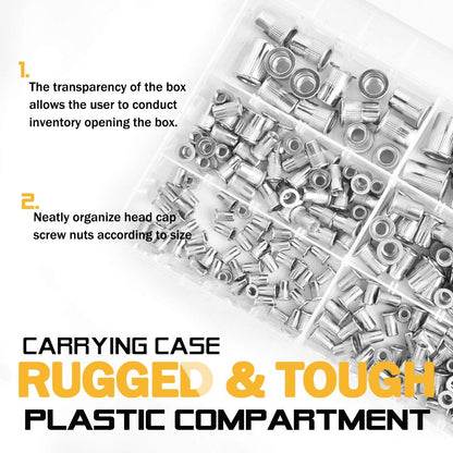 205 Pieces Stainless Steel Rivet Nut Assortment Kit,Aluminium Flat Head Rivet.