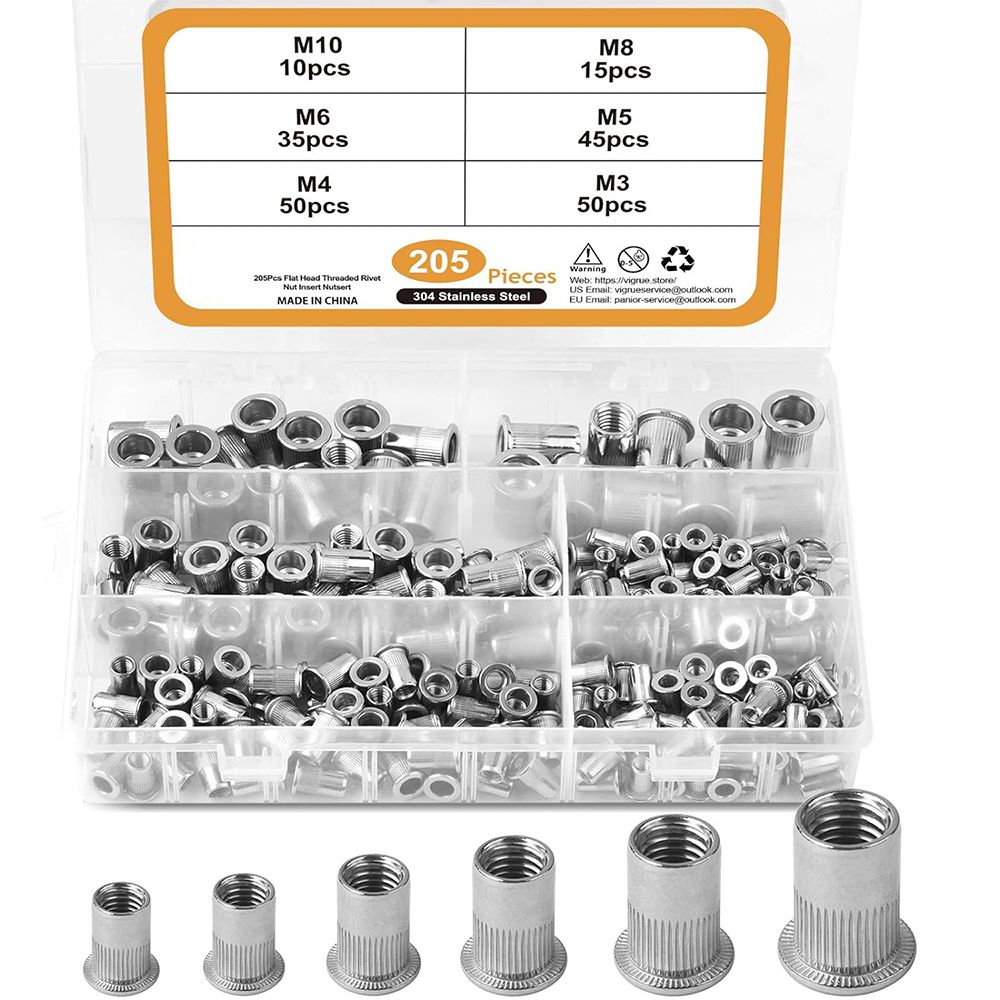 205 Pieces Stainless Steel Rivet Nut Assortment Kit,Aluminium Flat Head Rivet.