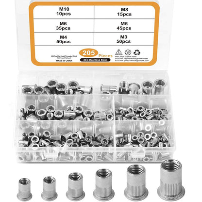 205 Pieces Stainless Steel Rivet Nut Assortment Kit,Aluminium Flat Head Rivet.