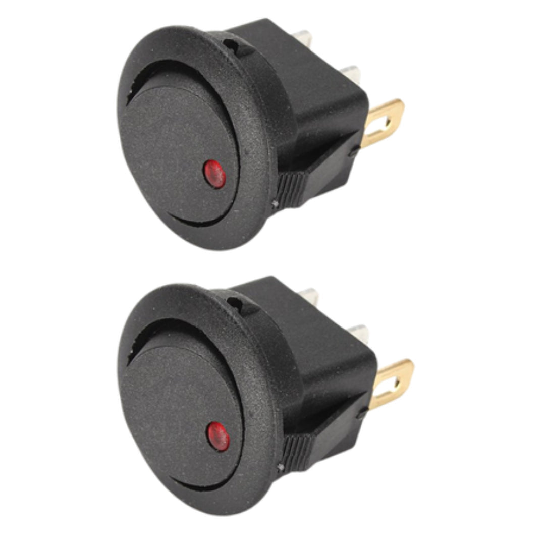 On/Off Round Mini Rocker Toggle Switch 3-Pin with LED (2-Piece)