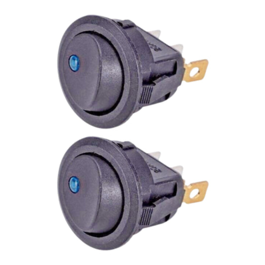 On/Off Round Mini Rocker Toggle Switch 3-Pin with LED (2-Piece)