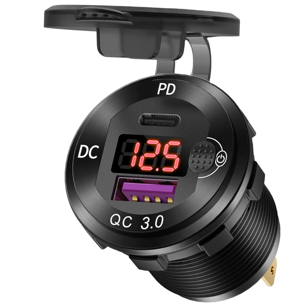 3.0 USB / PD Type-C / Voltmeter Socket with On/Off Switch (38W)