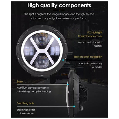 2Piece 7 Inch Round X styled LED Jeep and Motorcycle Headlights