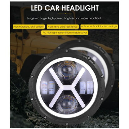 2Piece 7 Inch Round X styled LED Jeep and Motorcycle Headlights