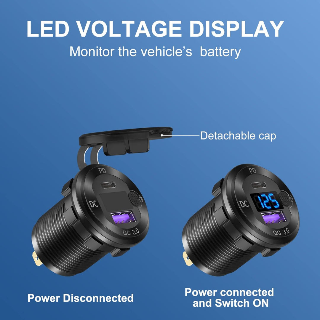 3.0 USB / PD Type-C / Voltmeter Socket with On/Off Switch (38W)