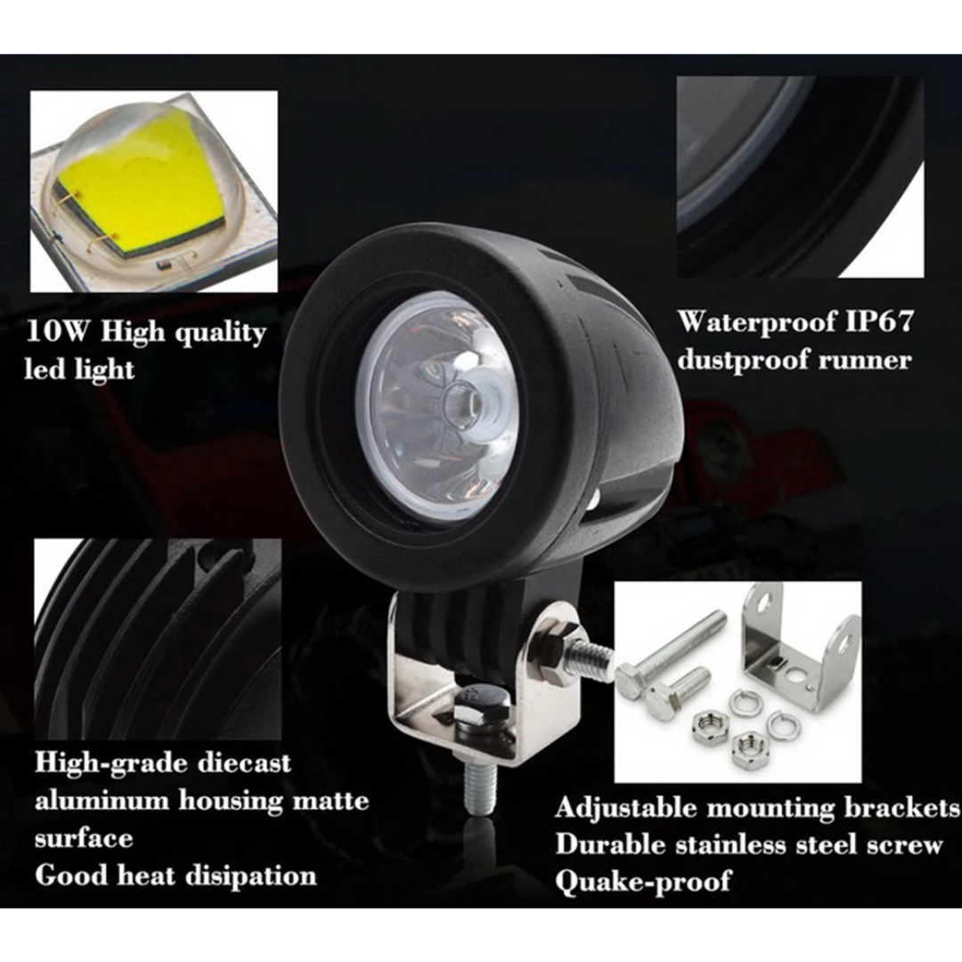 Small Motorcycle LED Spotlight Set: (10W) - White