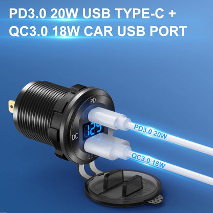 3.0 USB / PD Type-C / Voltmeter Socket with On/Off Switch (38W)