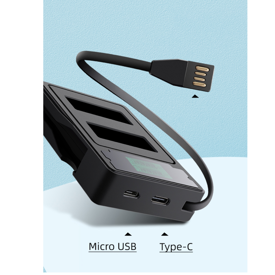 Dual USB Battery Charger with LCD Display Screen for GoPro Hero9/10/11