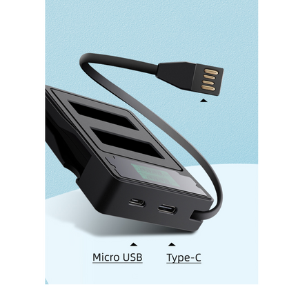 Dual USB Battery Charger with LCD Display Screen for GoPro Hero9/10/11