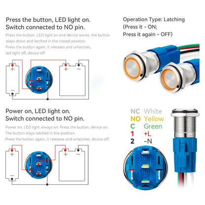 Auto Metal Push Button Switch 16mm: 12V/24V (2-Piece)
