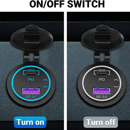 Fast Charging PD Type-C & USB Port Socket: (18W+65W)